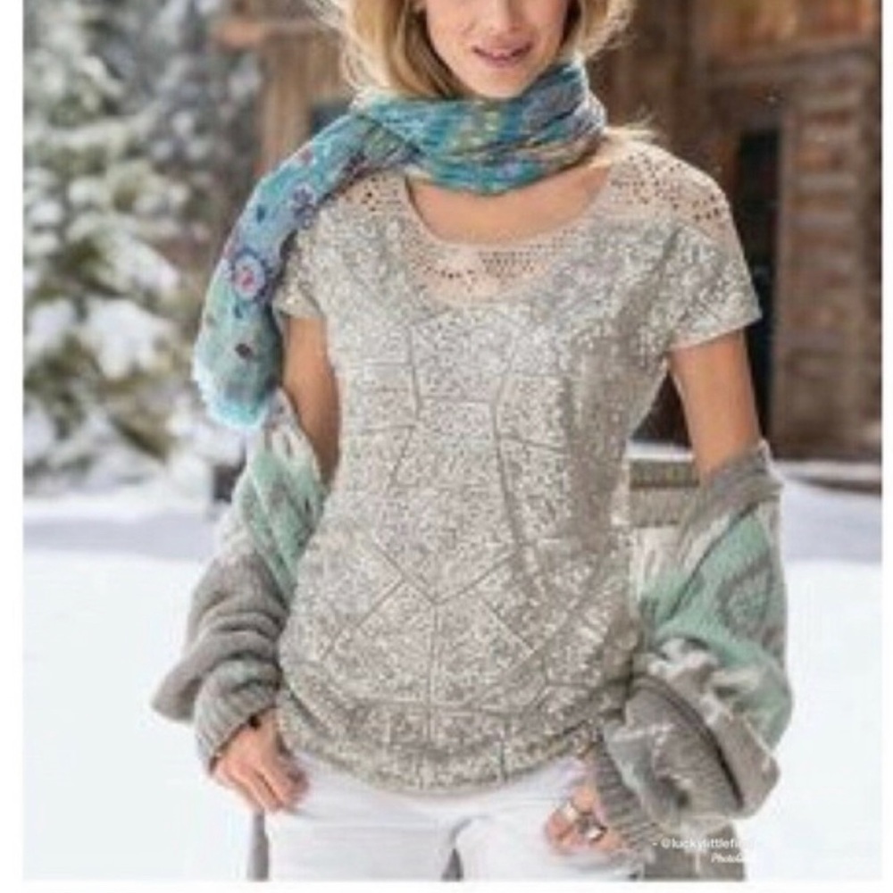Sundance short sleeve sequin blouse size L